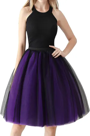 Tutu Skirt Women's Knee Length 6-Layered Wedding Party Wrap Skirt Black Tulle