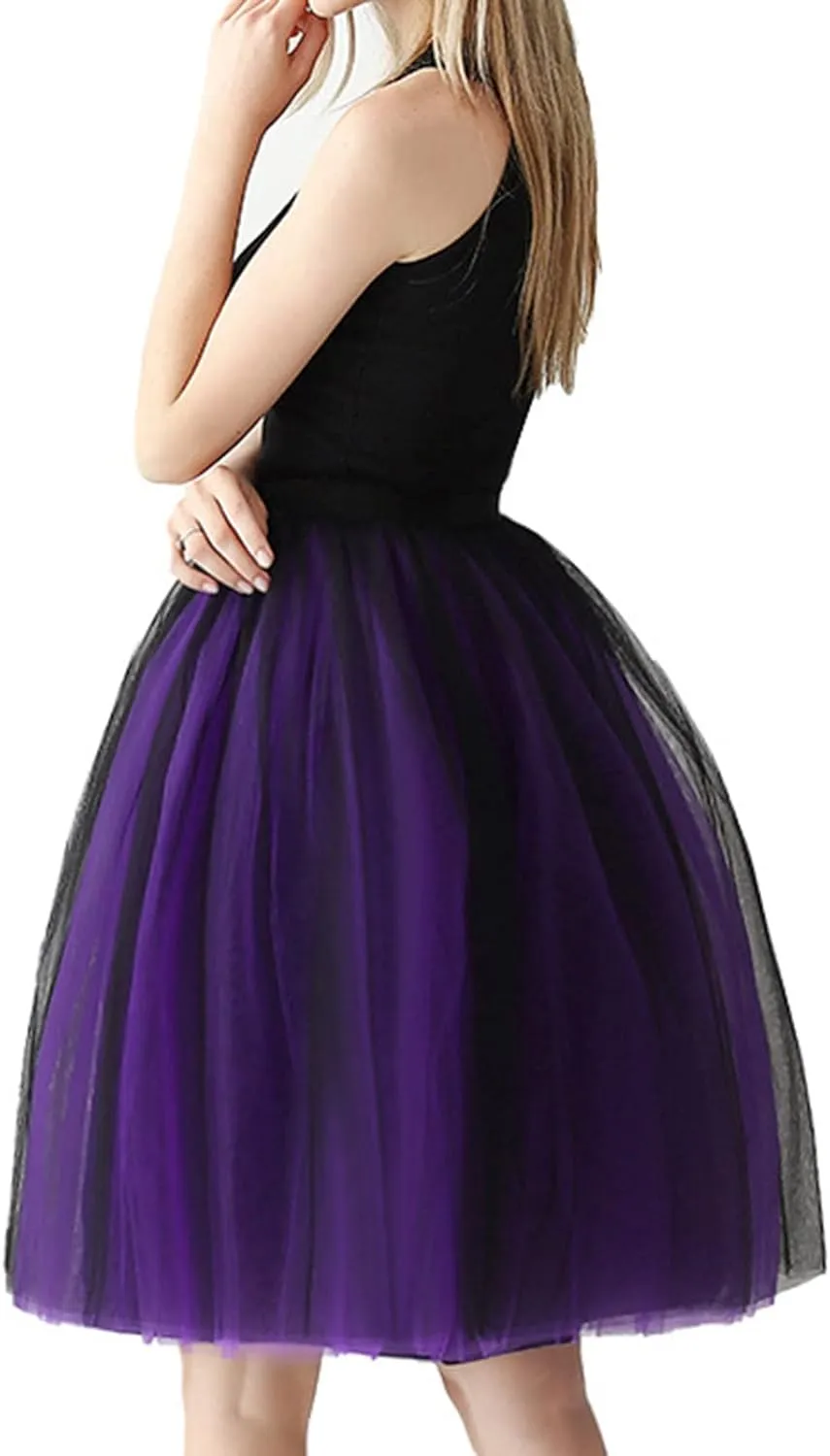 Tutu Skirt Women's Knee Length 6-Layered Wedding Party Wrap Skirt Black Tulle