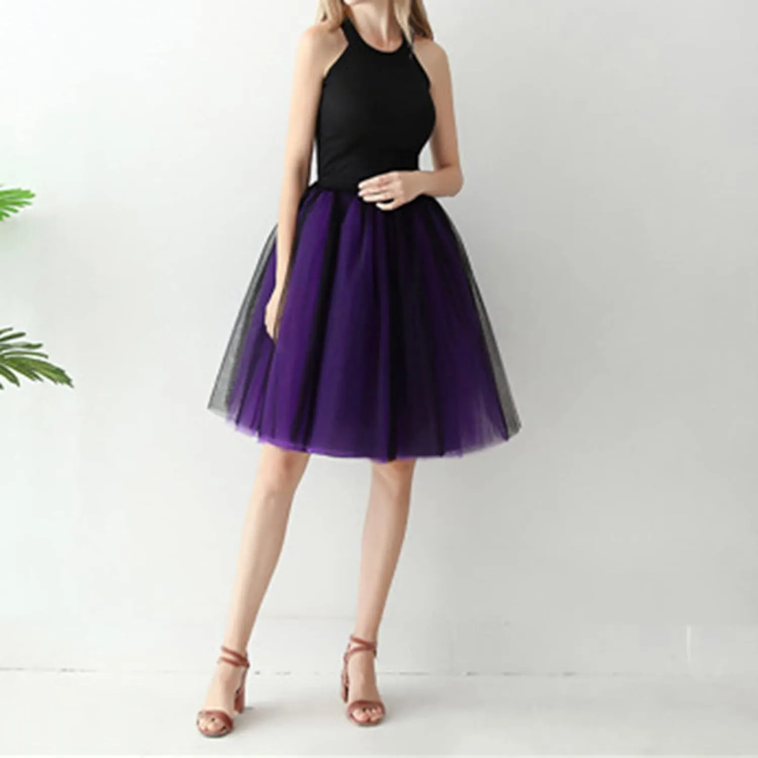 Tutu Skirt Women's Knee Length 6-Layered Wedding Party Wrap Skirt Black Tulle