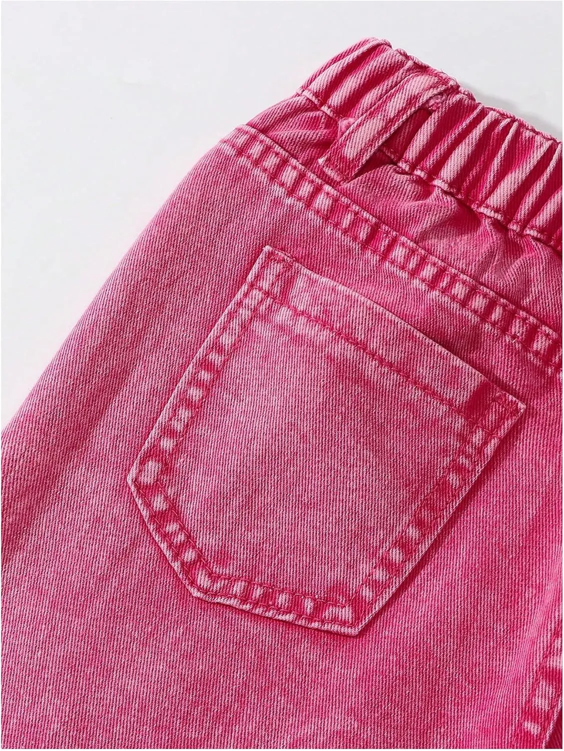 Verdusa Girl's Elastic Waist Raw Trim Denim Pants Wide Leg Jeans with Pocket
