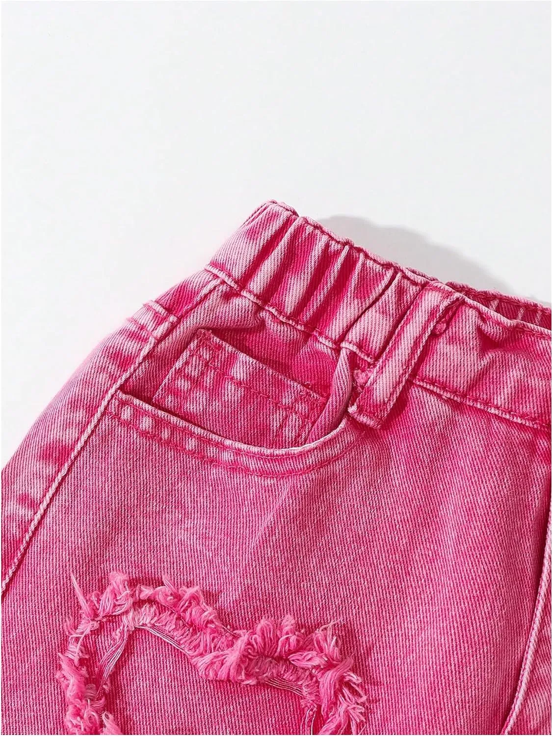 Verdusa Girl's Elastic Waist Raw Trim Denim Pants Wide Leg Jeans with Pocket