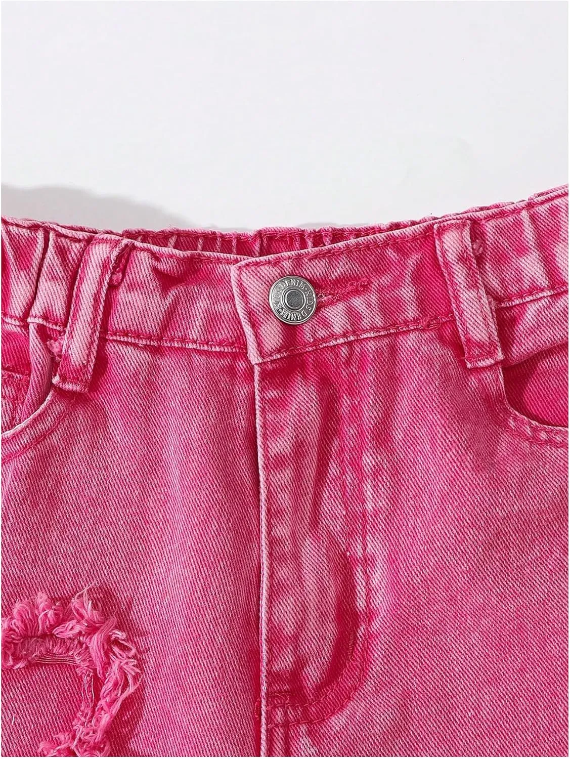 Verdusa Girl's Elastic Waist Raw Trim Denim Pants Wide Leg Jeans with Pocket