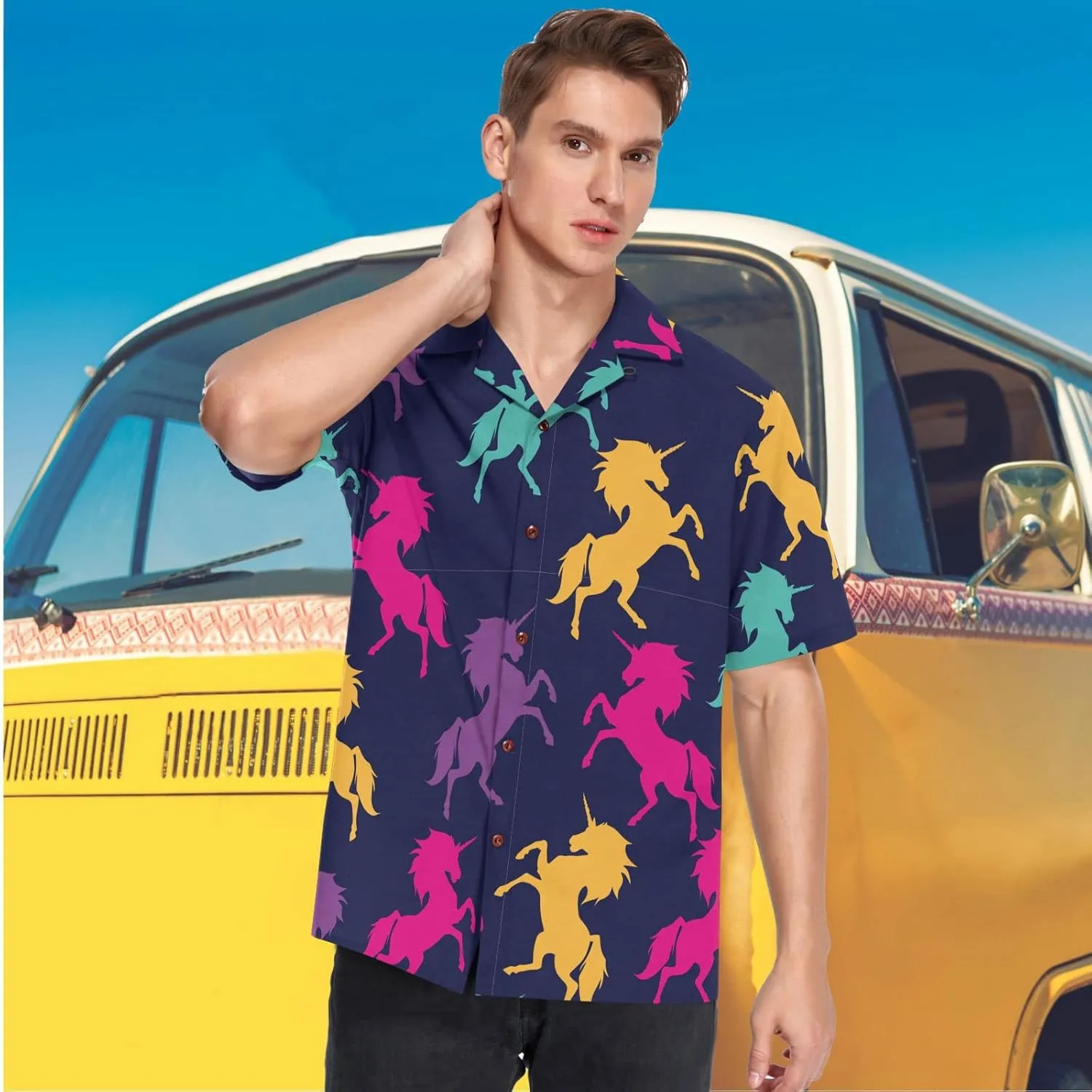visesunny Mens Unique Pattern Hawaiian Shirt Beach Tropical Button Up Shirts Vacation Cruise Hawaii Summer Clothes
