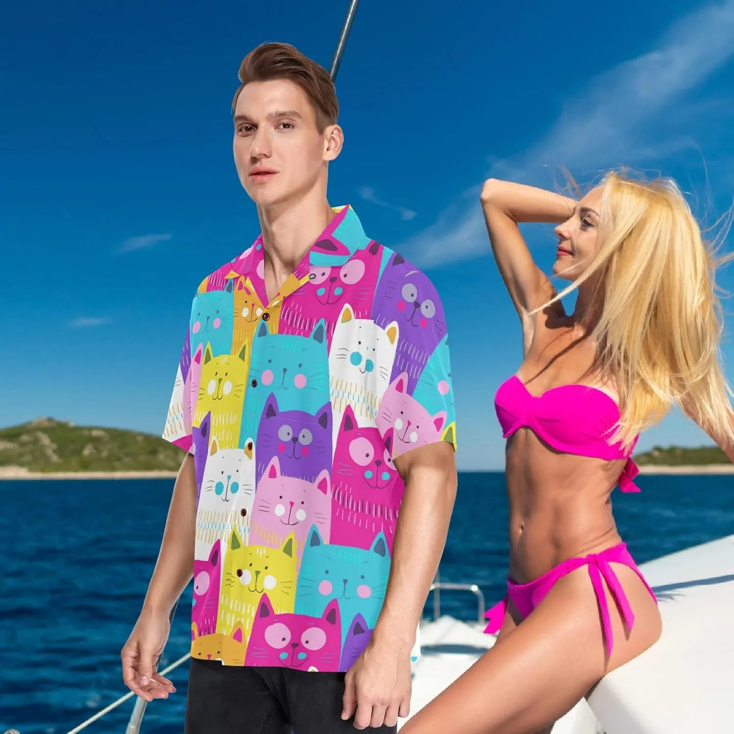 visesunny Mens Unique Pattern Hawaiian Shirt Beach Tropical Button Up Shirts Vacation Cruise Hawaii Summer Clothes