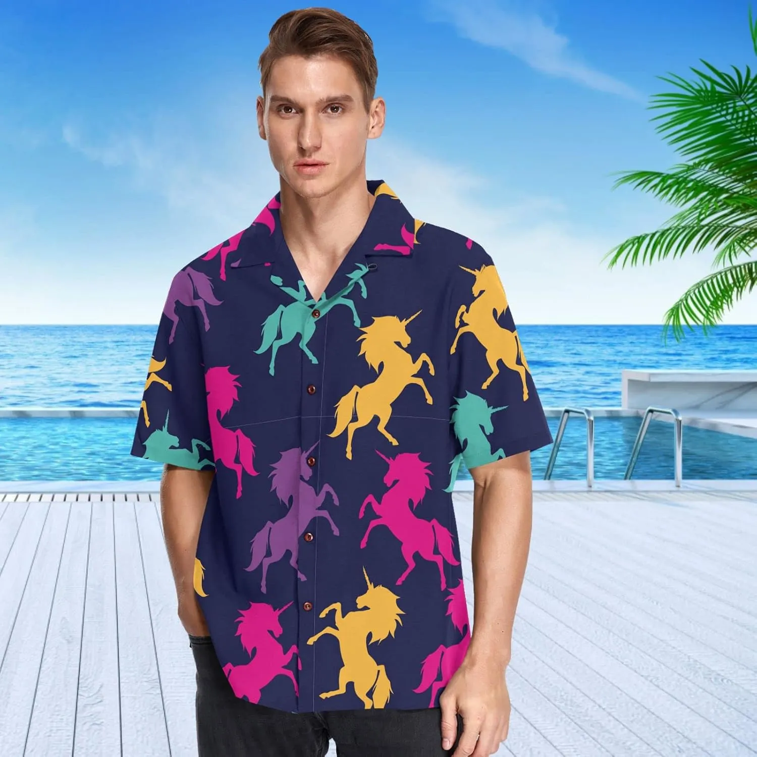 visesunny Mens Unique Pattern Hawaiian Shirt Beach Tropical Button Up Shirts Vacation Cruise Hawaii Summer Clothes