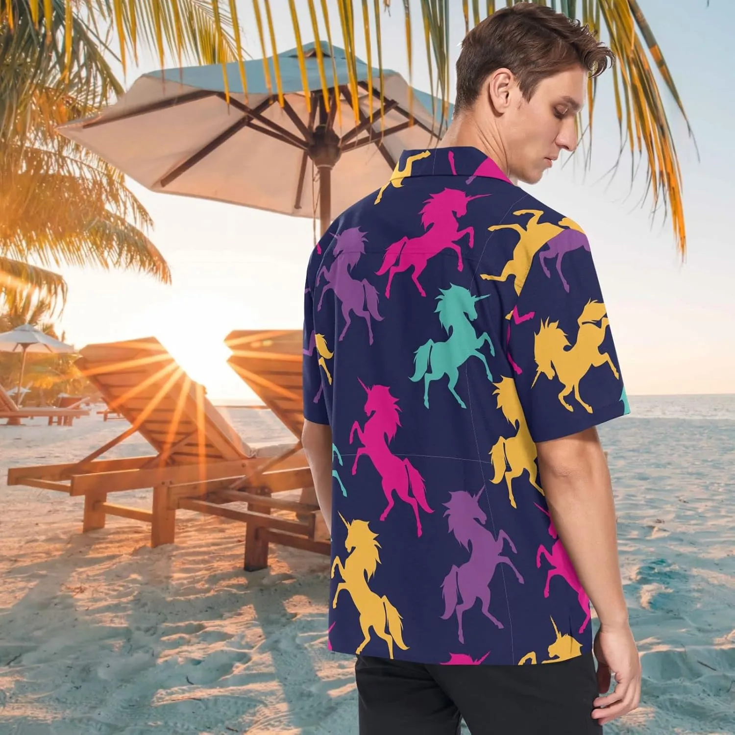 visesunny Mens Unique Pattern Hawaiian Shirt Beach Tropical Button Up Shirts Vacation Cruise Hawaii Summer Clothes