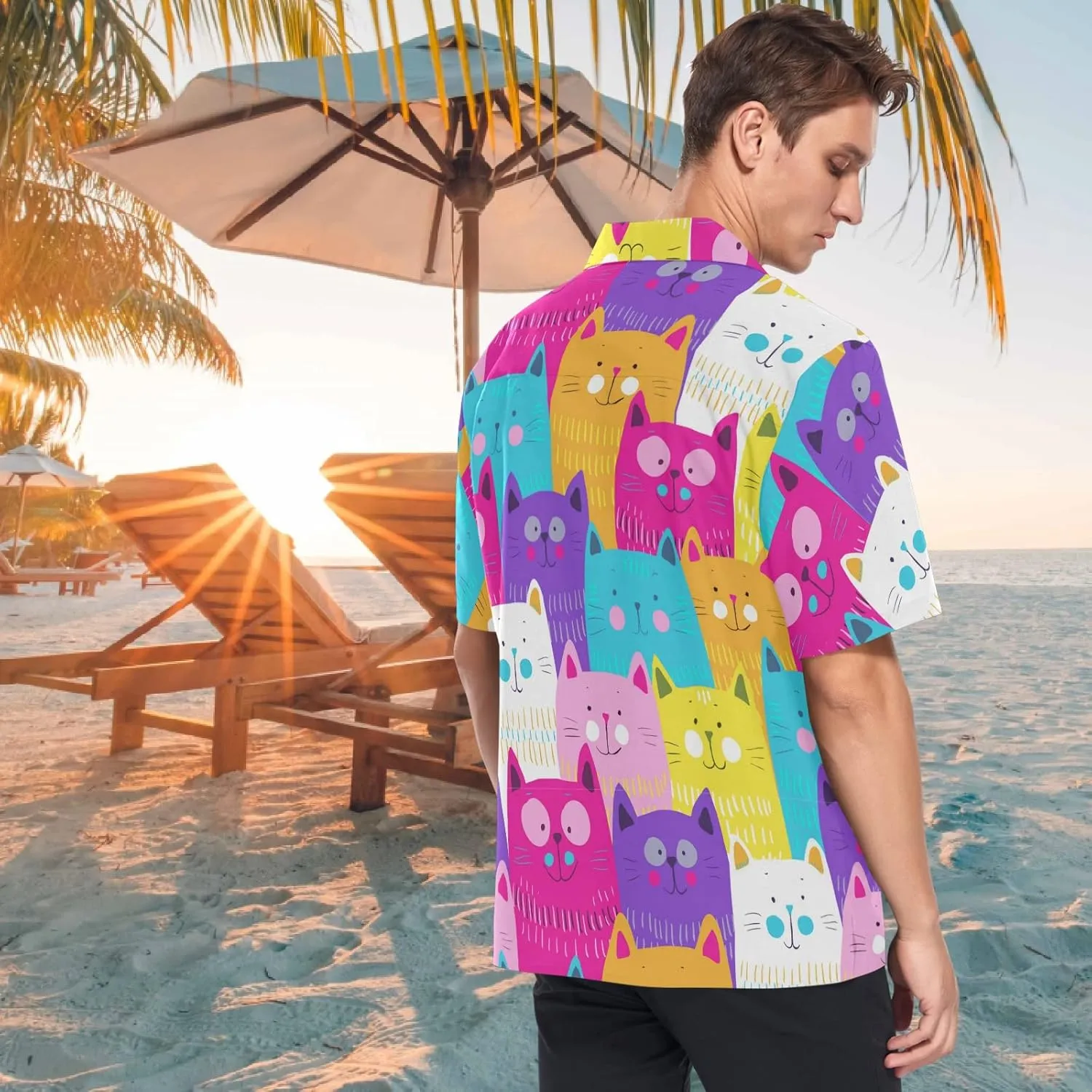 visesunny Mens Unique Pattern Hawaiian Shirt Beach Tropical Button Up Shirts Vacation Cruise Hawaii Summer Clothes