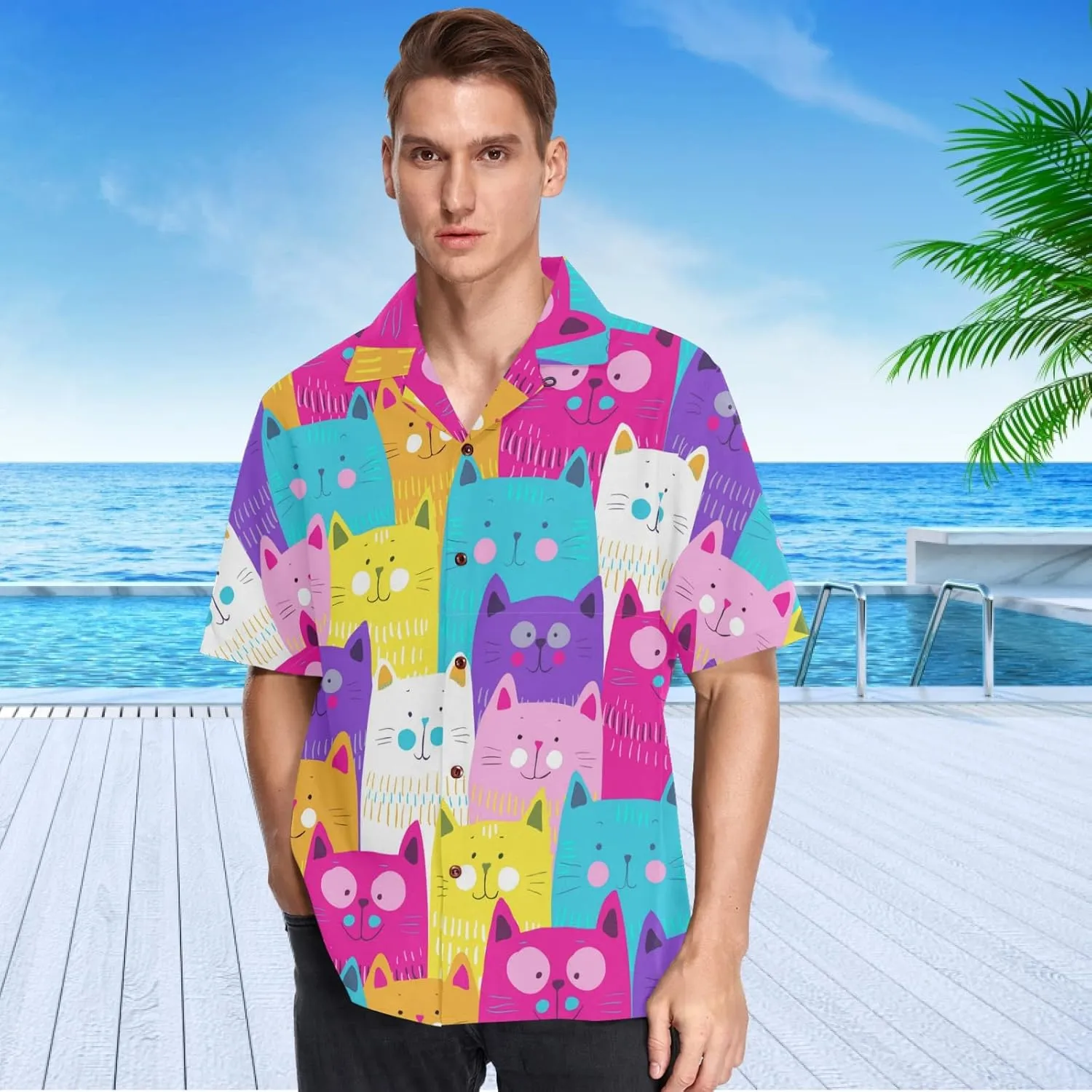 visesunny Mens Unique Pattern Hawaiian Shirt Beach Tropical Button Up Shirts Vacation Cruise Hawaii Summer Clothes