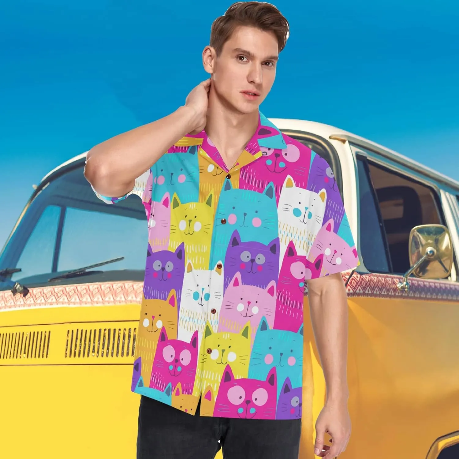 visesunny Mens Unique Pattern Hawaiian Shirt Beach Tropical Button Up Shirts Vacation Cruise Hawaii Summer Clothes
