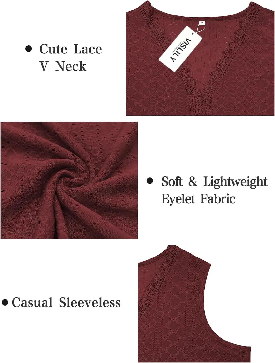 VISLILY Womens-Plus-Size-Summer-Tank-Tops 2025 Cute Lace V Neck T Shirts Casual Sleeveless Blouses Trendy Eyelet Tunics Tee