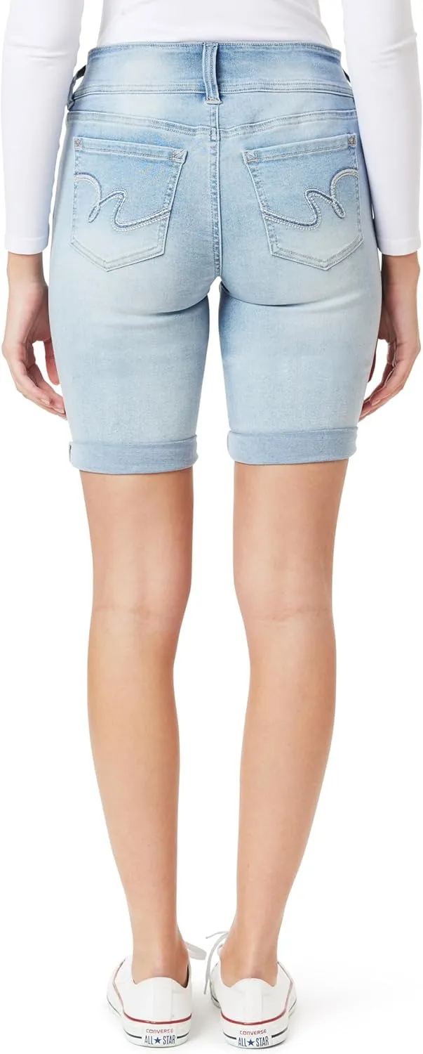 WallFlower Women's Ultra Denim Bermuda Shorts 9" Mid-Rise Insta Soft Juniors (Available in Plus Sizes)
