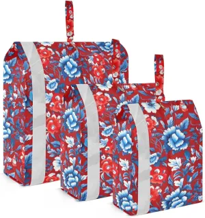 Watercolor Flowers Blue Red Packing Cubes for Travel 3 Set Compression Packing Bags Luggage Organizers for Travel Essentials