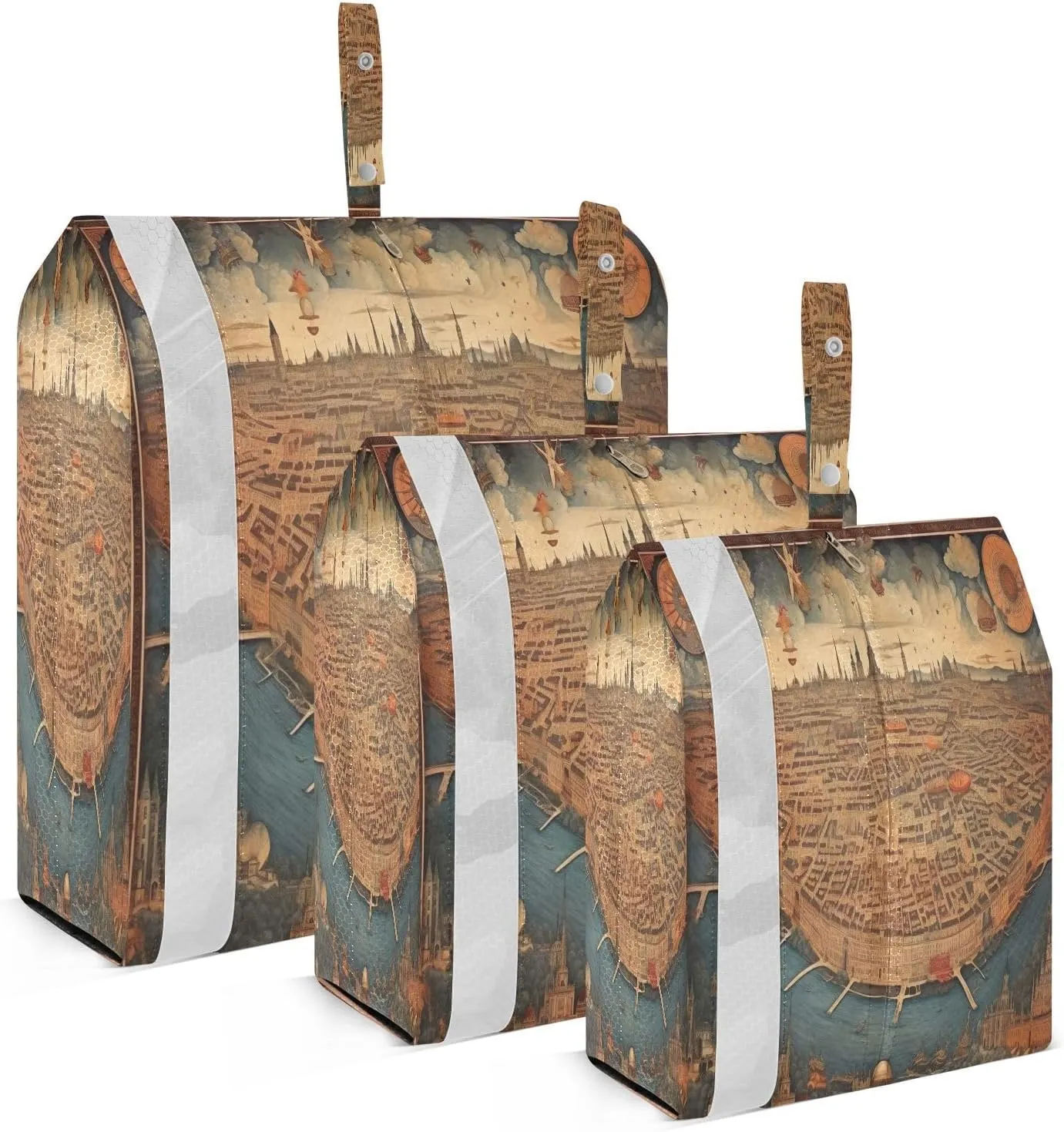 Watercolor Old City Map Packing Cubes for Travel 3 Set Compression Bag Suitcase Organizer Bags for Carry On Suitcases