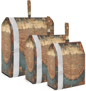 Watercolor Old City Map Packing Cubes for Travel 3 Set Compression Bag Suitcase Organizer Bags for Carry On Suitcases
