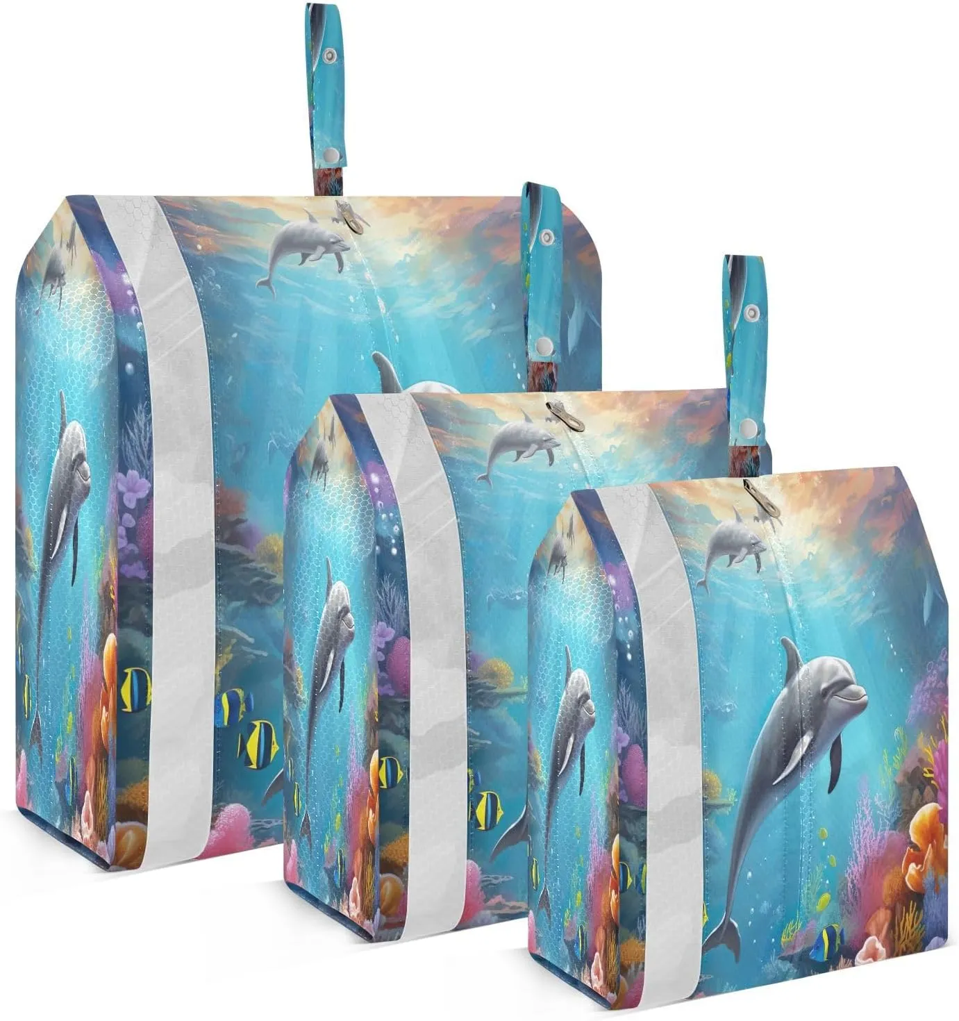 Watercolor Underwater Dolphins Packing Cubes for Travel 3 Set Compression Bags Suitcase Organizer Bags Set for Travel Compression
