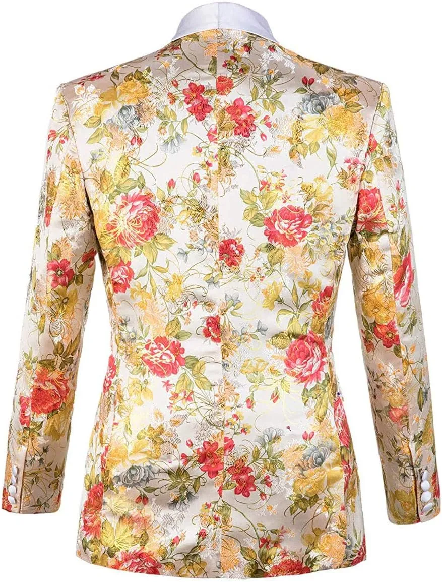 Wemaliyzd Men's 2 Piece Slim Fit Suit Shawl Lapel Floral Homecoming Party Blazer Pants