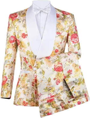 Wemaliyzd Men's 2 Piece Slim Fit Suit Shawl Lapel Floral Homecoming Party Blazer Pants