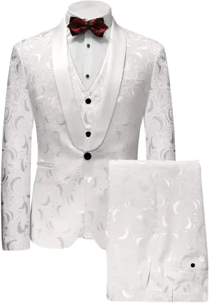 Wemaliyzd Men's 3 Pieces Jacquard Wedding Suit Classic Fit Blazer Vest Pants