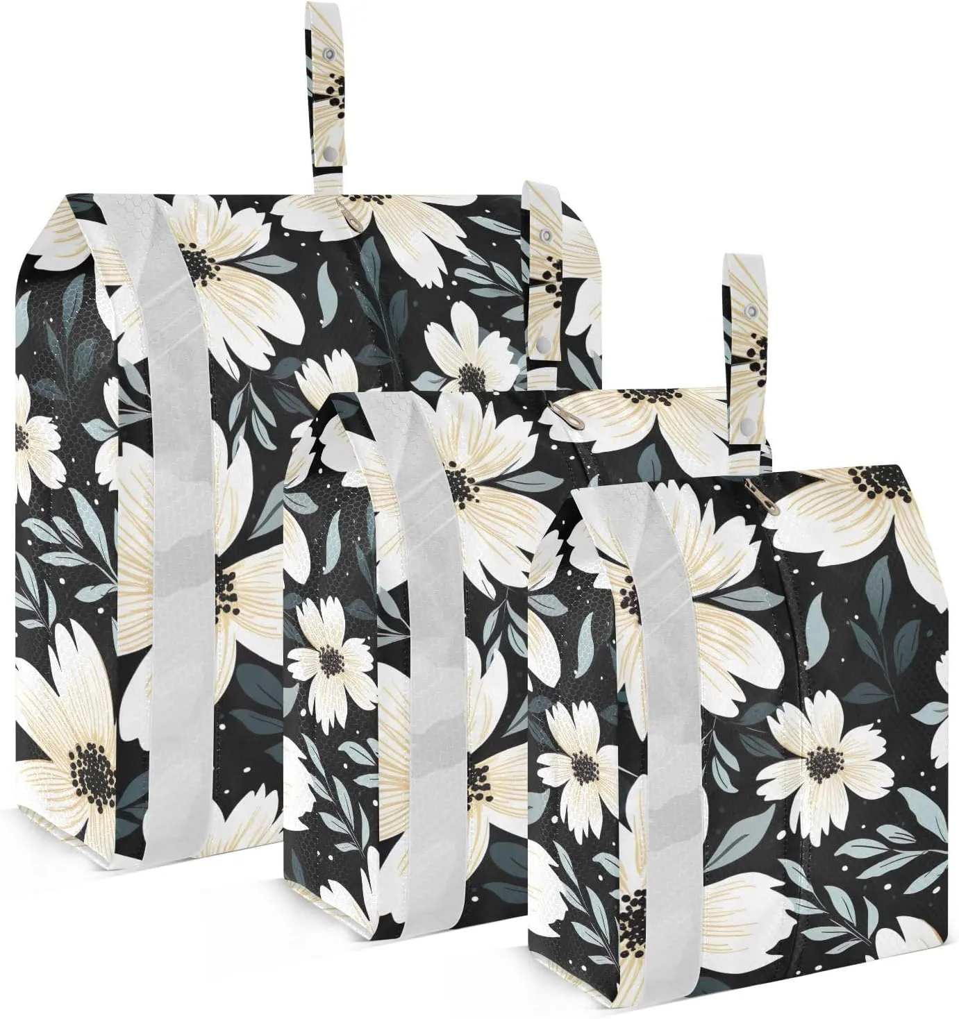 White Flower Leaves Packing Cubes for Travel 3 Set Packing Compression Cubes Luggage Bags Organizer for Vacation Clothes