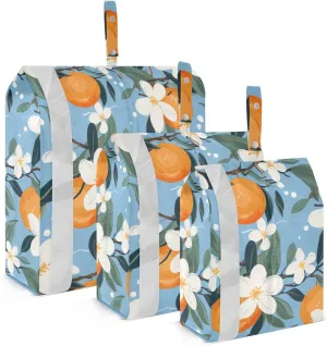 White Flower Orange Blue Packing Cubes for Travel 3 Set Packing Travel Organizer Cubes Luggage Accessories for Packing Compression