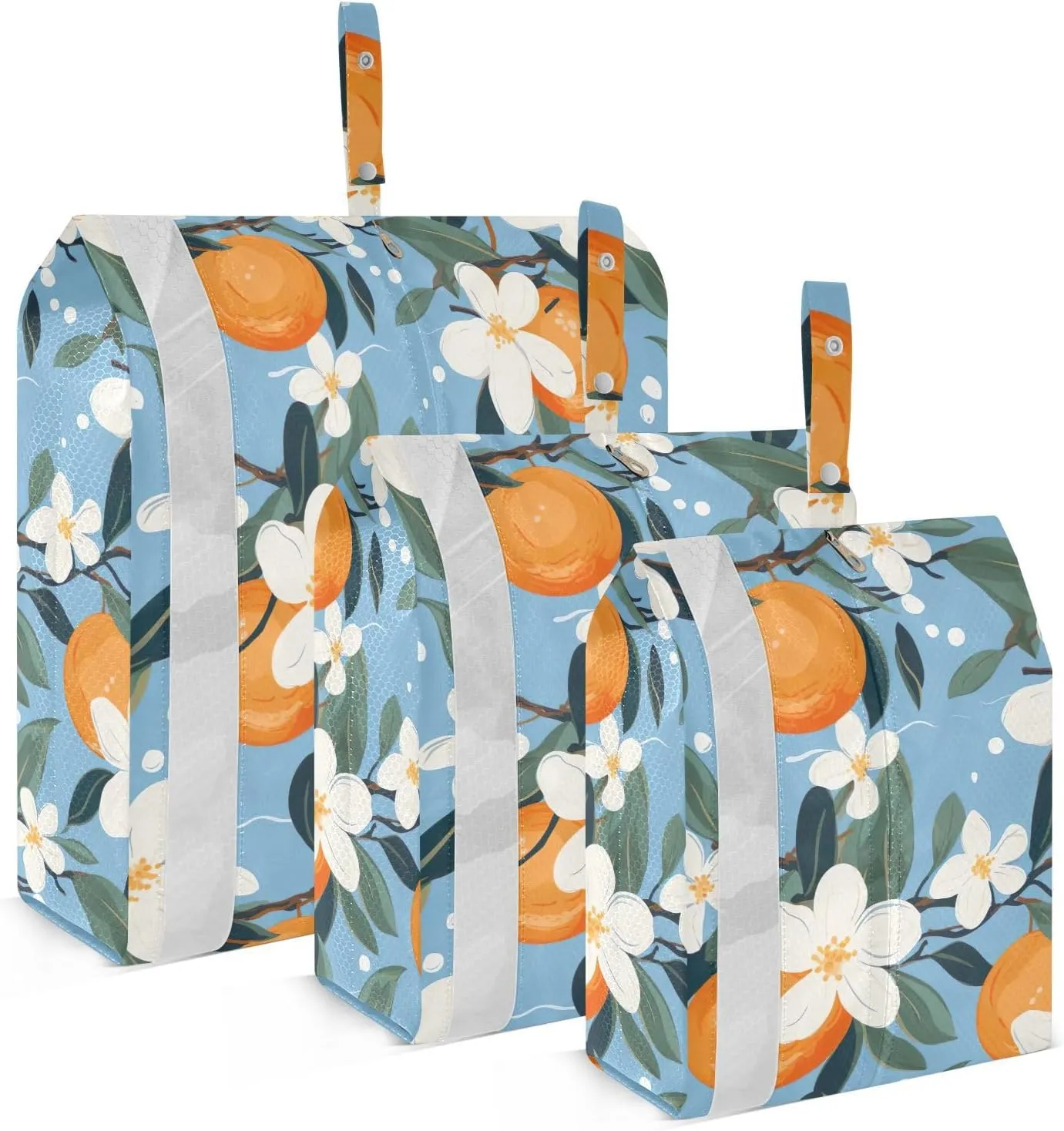 White Flower Orange Blue Packing Cubes for Travel 3 Set Packing Travel Organizer Cubes Luggage Accessories for Packing Compression
