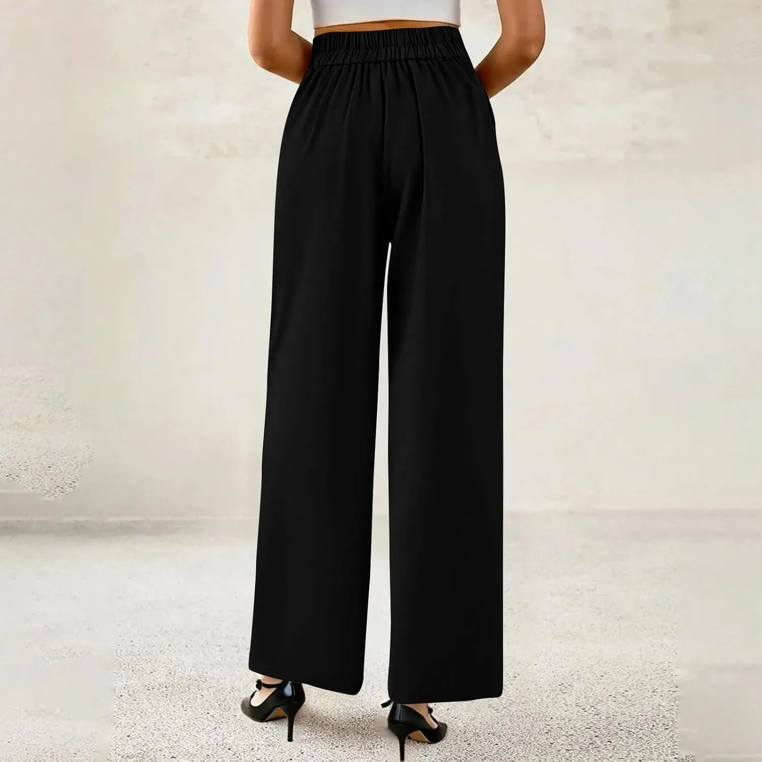 Wide Leg Dress Pants Women Summer Button High Waist Business Work Pants Relaxed Fit Formal Office Trousers w/Pockets