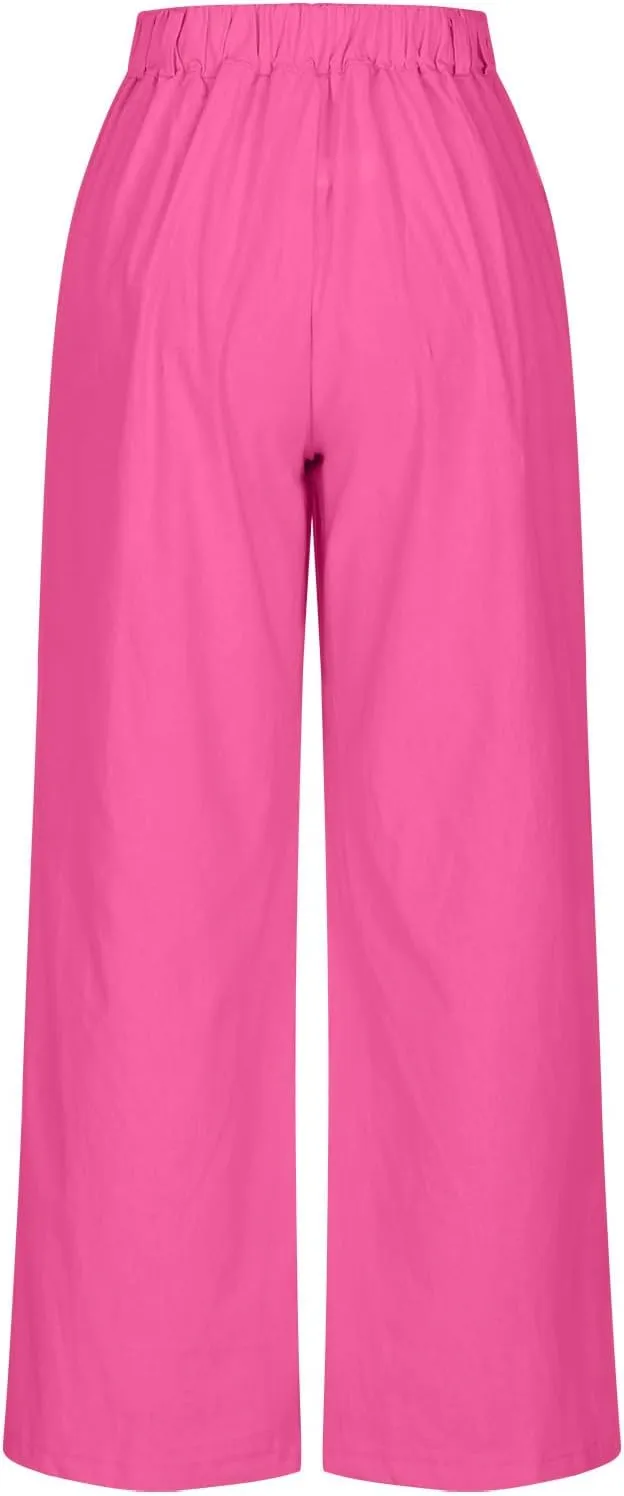 Wide Leg Pants Woman Summer Linen High Waisted Flowy Pleated Capri Pants 2025 Fashion Dressy Casual Cropped Trousers