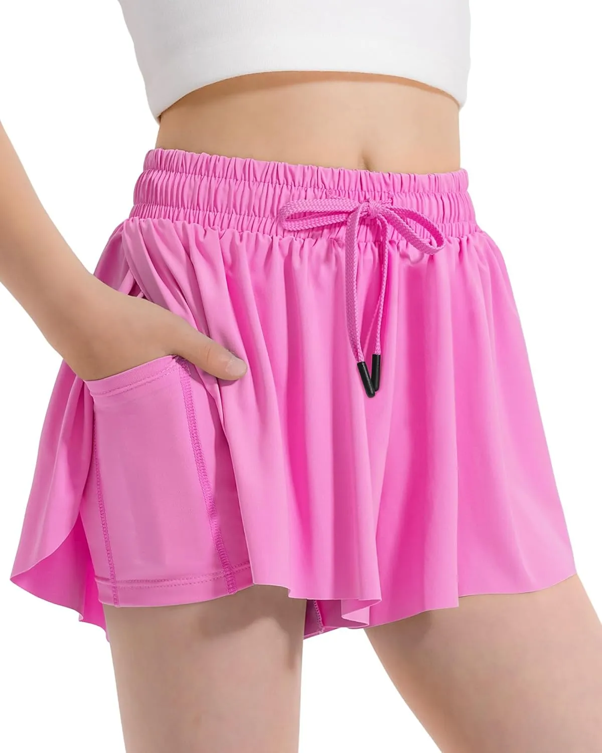 Witwot Butterfly Shorts Girls, 2-in-1 Teen/Kids Girl Flowy Skort for Running, Tennis, Dance