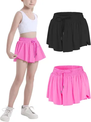 Witwot Butterfly Shorts Girls, 2-in-1 Teen/Kids Girl Flowy Skort for Running, Tennis, Dance