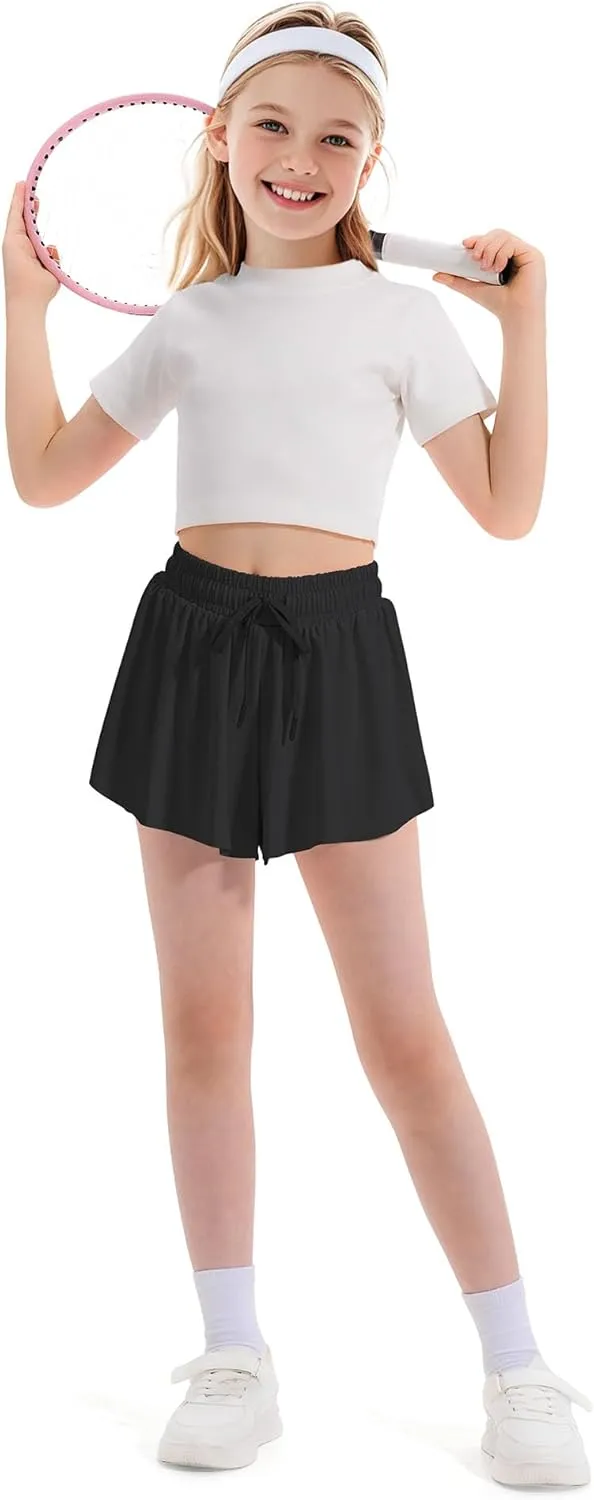 Witwot Butterfly Shorts Girls, 2-in-1 Teen/Kids Girl Flowy Skort for Running, Tennis, Dance