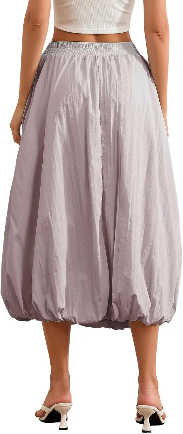 Women Boho Floral Long Maxi Skirt Vintage High Waist A-Line Midi Skirt Tiered Pleated Swing Skirt with Pockets