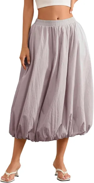 Women Boho Floral Long Maxi Skirt Vintage High Waist A-Line Midi Skirt Tiered Pleated Swing Skirt with Pockets