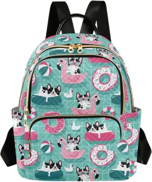 Women Fashion Backpack Boston Terrier Donut Swim Sturdy Daily Bag Compact Regular Bag Diaper Bag