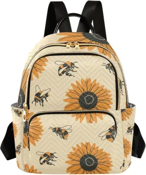 Women Fashion Backpack Cartoon Sunflower Bees Sturdy Daily Bag Compact Regular Bag Diaper Bag