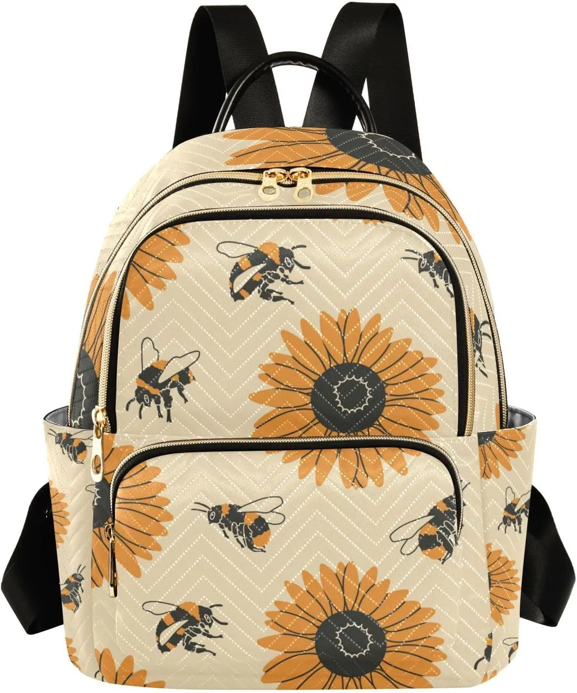 Women Fashion Backpack Cartoon Sunflower Bees Sturdy Daily Bag Compact Regular Bag Diaper Bag