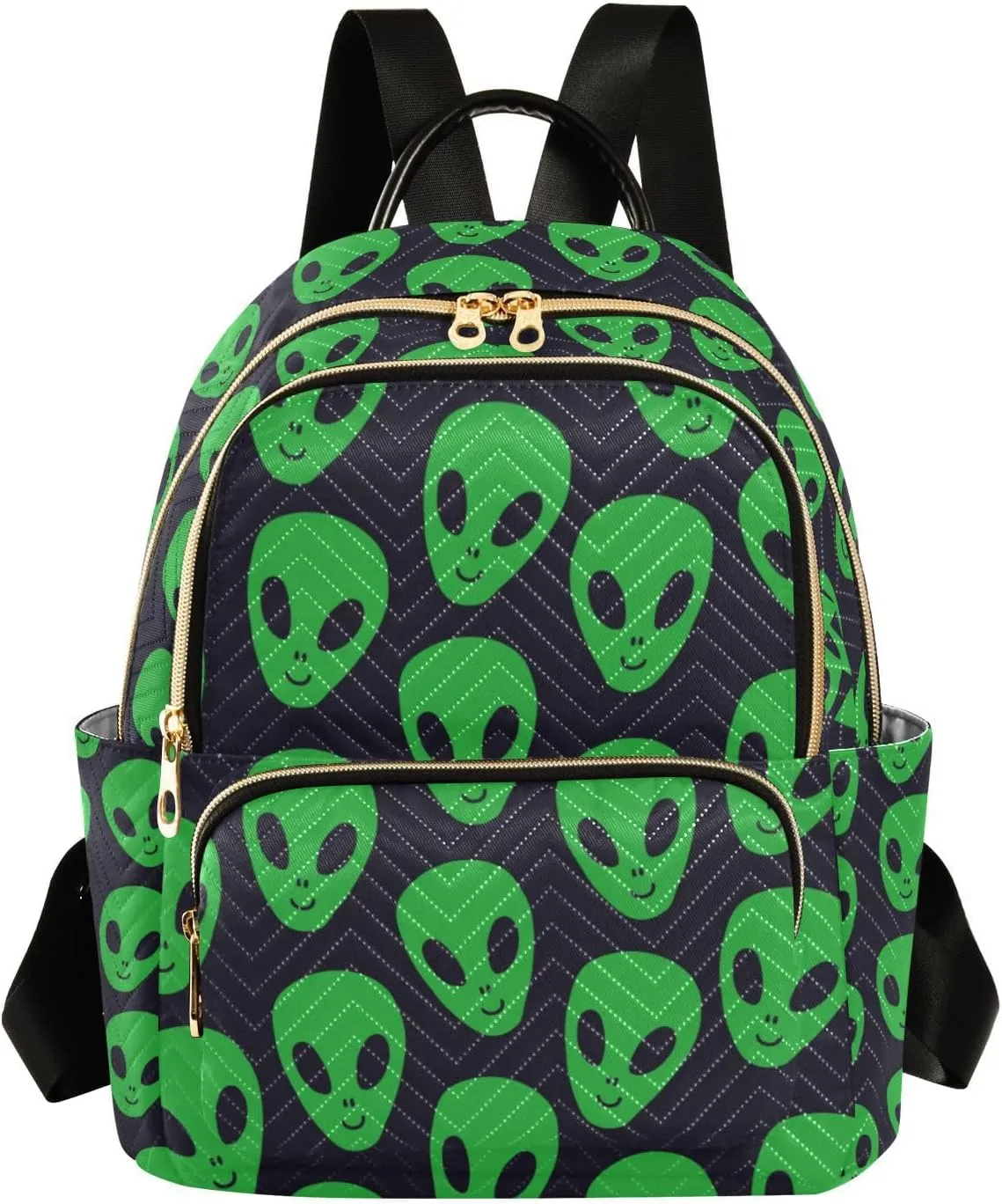 Women Fashion Backpack Green Aliens Face Sturdy Daily Bag Compact Regular Bag Diaper Bag