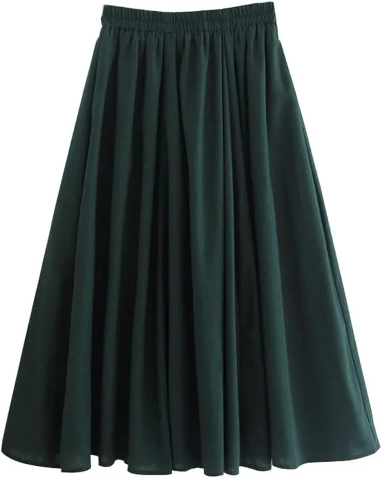 Women Solid Midi Pleated Skirts Summer Ladies Korean High Waist A Line School Style Long Skirt