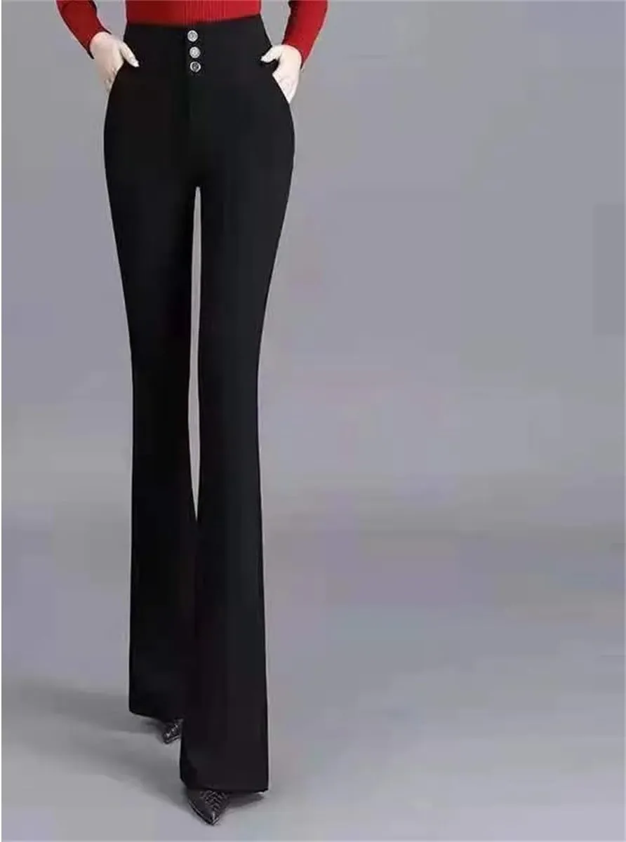 Women Spring Summer High Waist Pants Flare Ladies Slim Casual Trousers Elegant Solid Color Elastic Waist Trousers