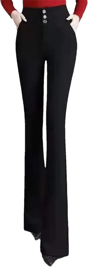 Women Spring Summer High Waist Pants Flare Ladies Slim Casual Trousers Elegant Solid Color Elastic Waist Trousers