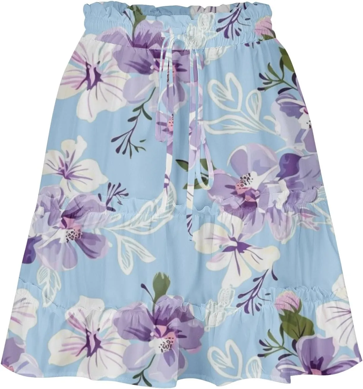 Women Summer Boho Floral Skirts 2025 Trendy Beach Mini Skirt Elastic Waist Tiered Ruffle Pleated Skirts