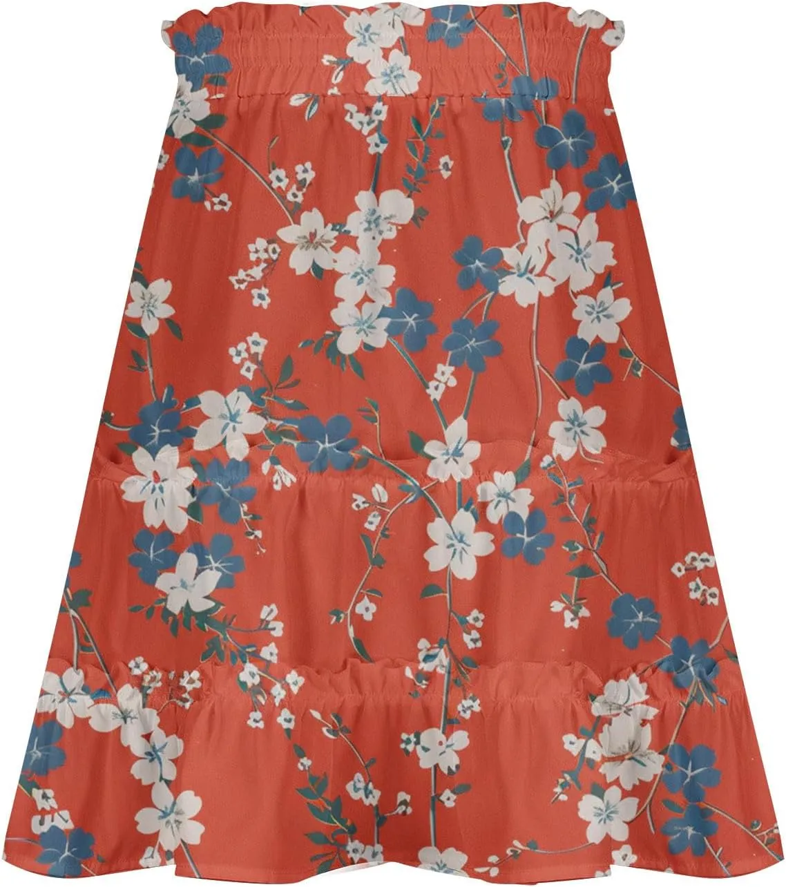 Women Summer Boho Floral Skirts 2025 Trendy Beach Mini Skirt Elastic Waist Tiered Ruffle Pleated Skirts