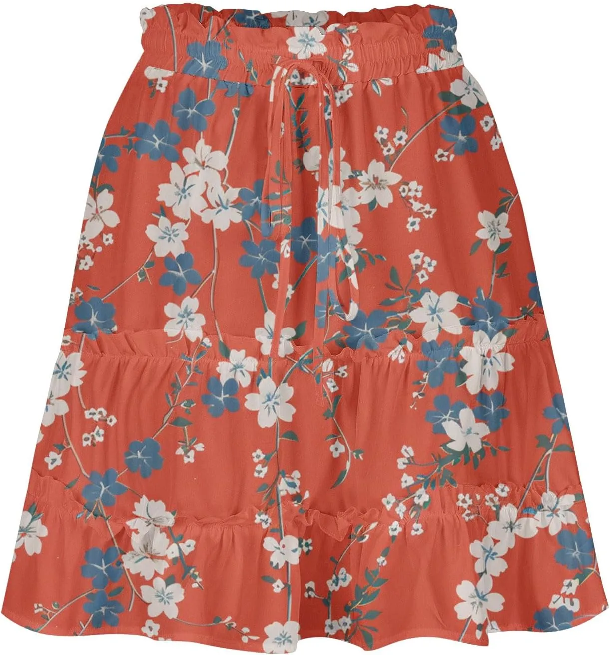 Women Summer Boho Floral Skirts 2025 Trendy Beach Mini Skirt Elastic Waist Tiered Ruffle Pleated Skirts