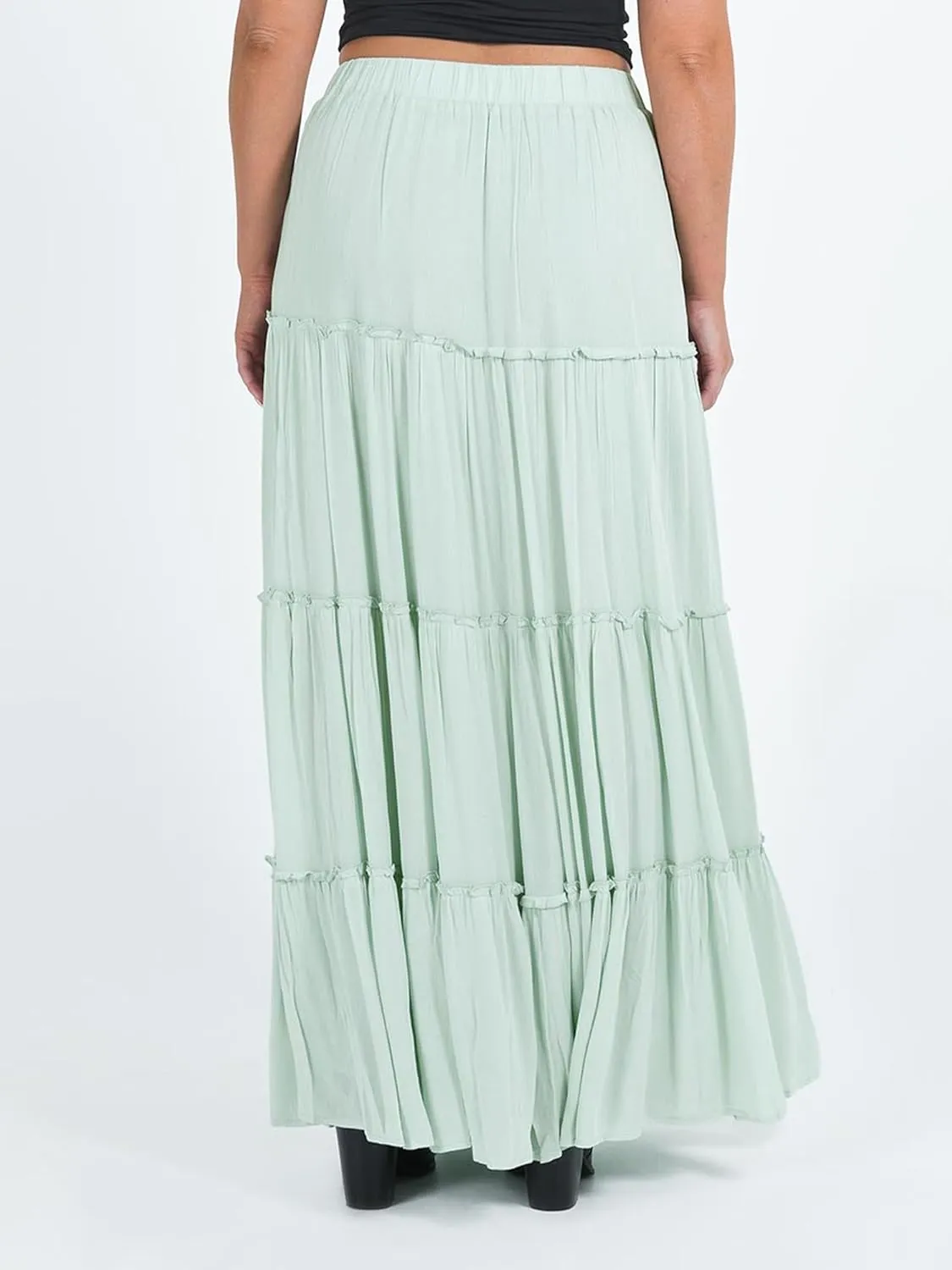 Women Summer Tiered Maxi Skirt Elastic High Waist A Line Boho Beach Dress Flowy Big Swing Long Skirts