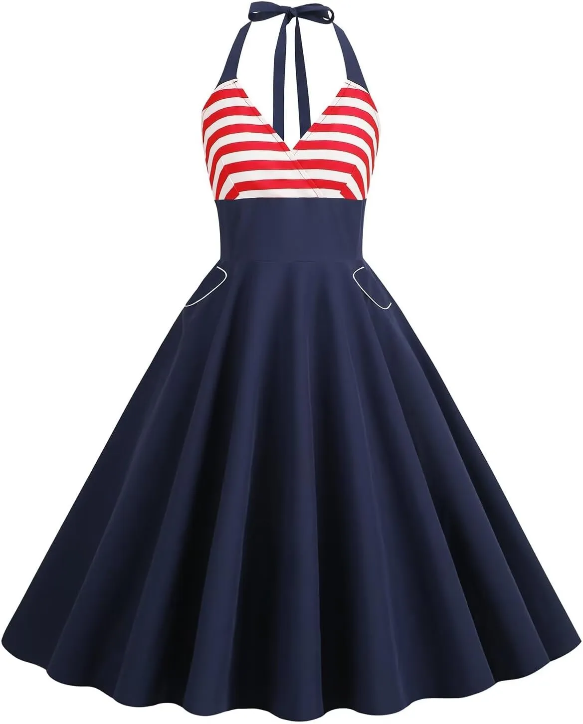 Women's 4th of July American Flag Dresses Retro 50s 60s Vintage Sleeveless Cocktail Swing Dress Patchwork Midi Dress