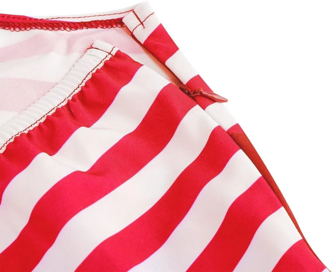 Women's 4th of July American Flag Dresses Retro 50s 60s Vintage Sleeveless Cocktail Swing Dress Patchwork Midi Dress