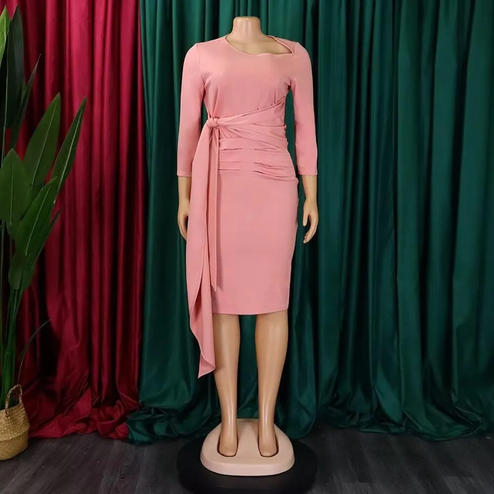 Women's Business Retro Ruffles 3/4 Sleeve Vintage Bodycon Peplum Formal Work Pencil Dress