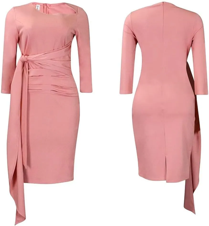 Women's Business Retro Ruffles 3/4 Sleeve Vintage Bodycon Peplum Formal Work Pencil Dress