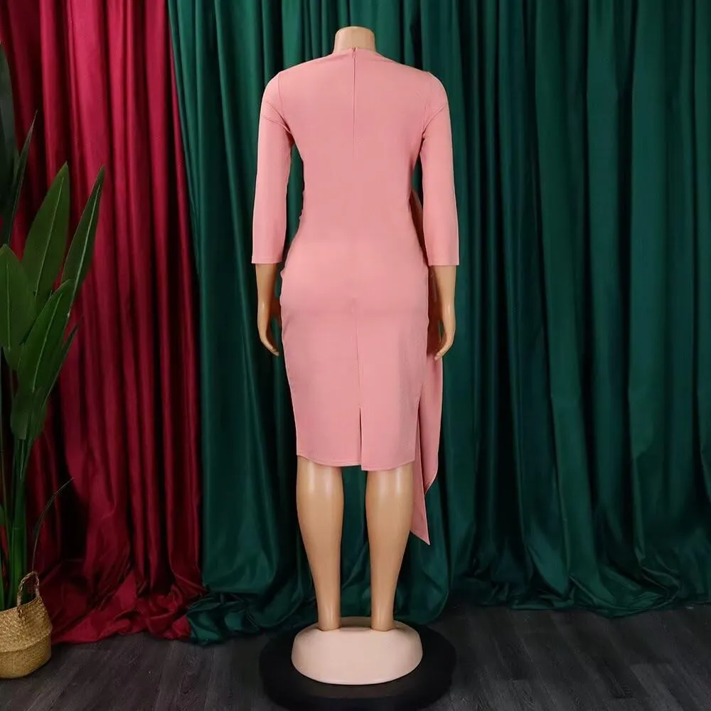 Women's Business Retro Ruffles 3/4 Sleeve Vintage Bodycon Peplum Formal Work Pencil Dress