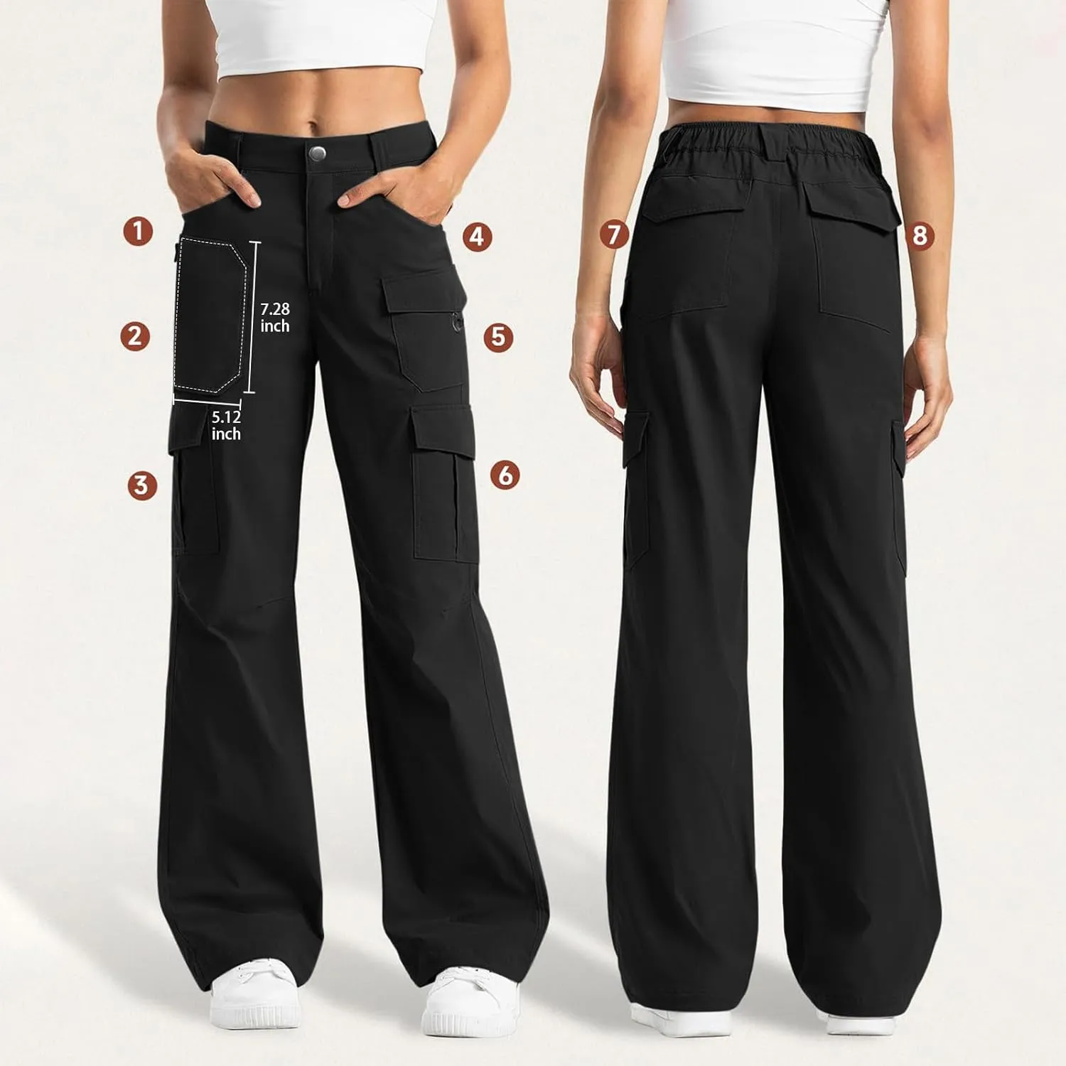 Women's Cargo Pants Casual High Waisted Pants Baggy Stretch Straight Leg Trousers Classic Y2K Pants with Pockets