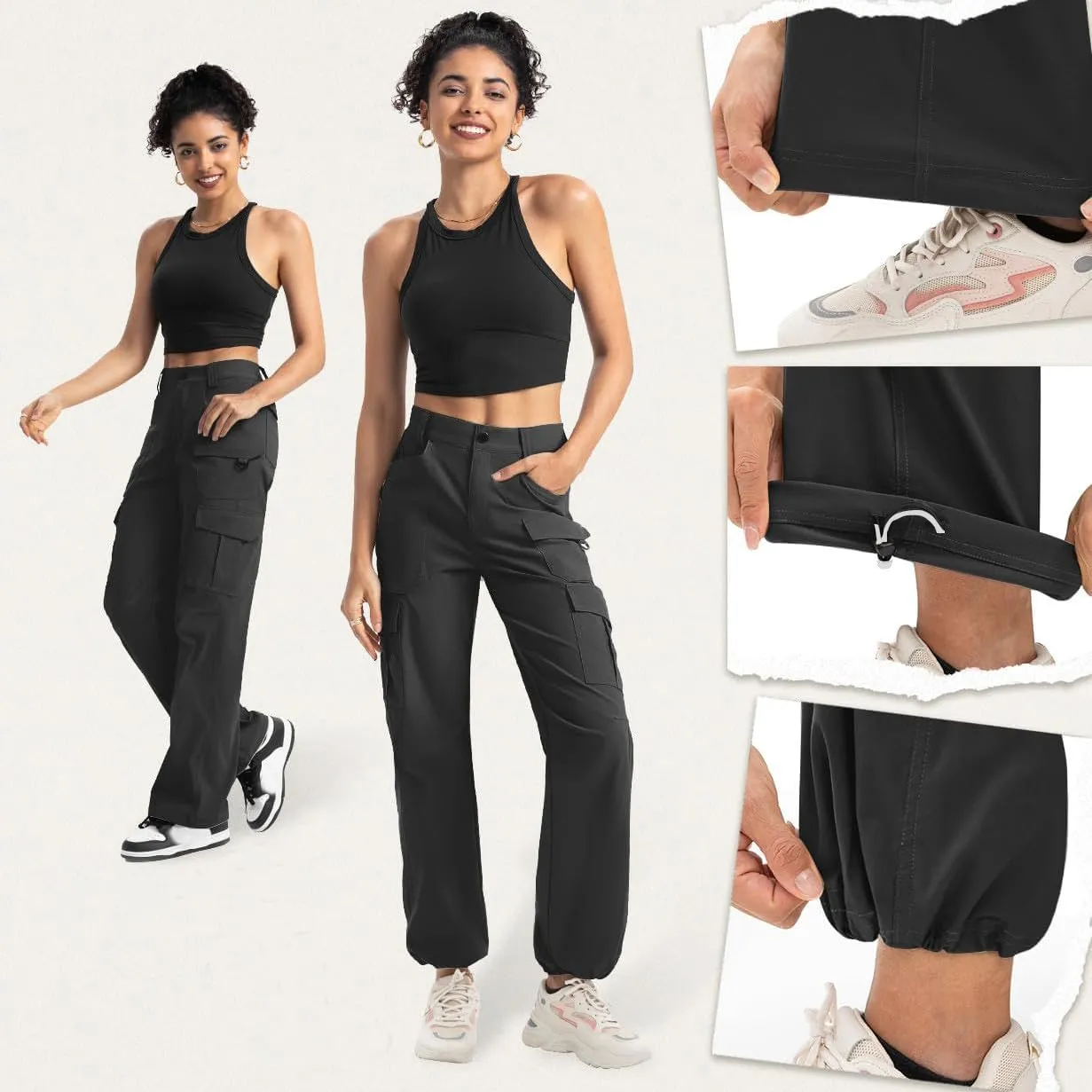 Women's Cargo Pants Casual High Waisted Pants Baggy Stretch Straight Leg Trousers Classic Y2K Pants with Pockets
